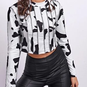 SHEIN Cow Print Long Sleeve Top